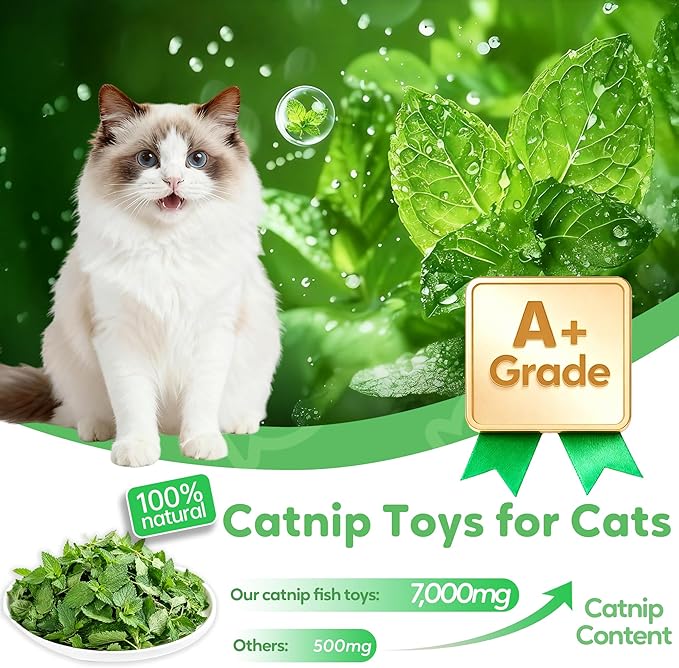 Catnip Toys Saury Fish, Cat & Kitten Chew Kicker Interactive Crinkle Toys for Bored Indoor Adult Cats & Kitten, Cat Gifts Teething Toys Soft and Durable for All Breeds