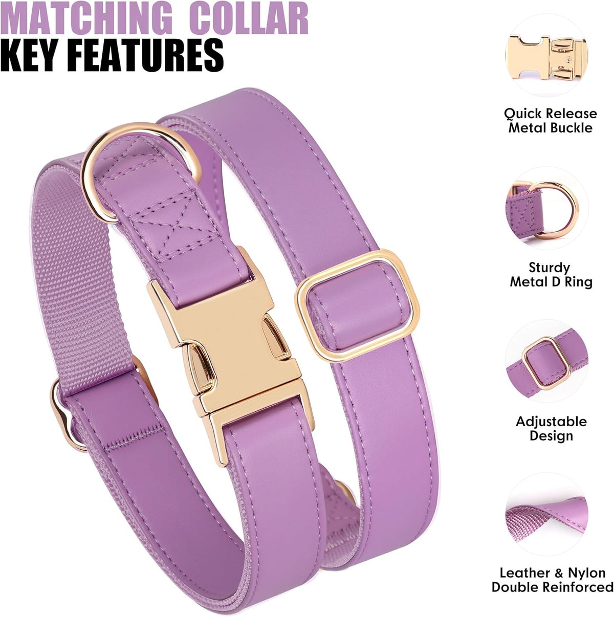 PET ARTIST PU Leather Dog Collar, Bright & Stylish Purple Dog Collar Girl with Quick Release Gold Metal Buckle, Soft Nylon Padded Durable Pet Collars Adjustable for Small Dogs, Neck Fit 9-14"