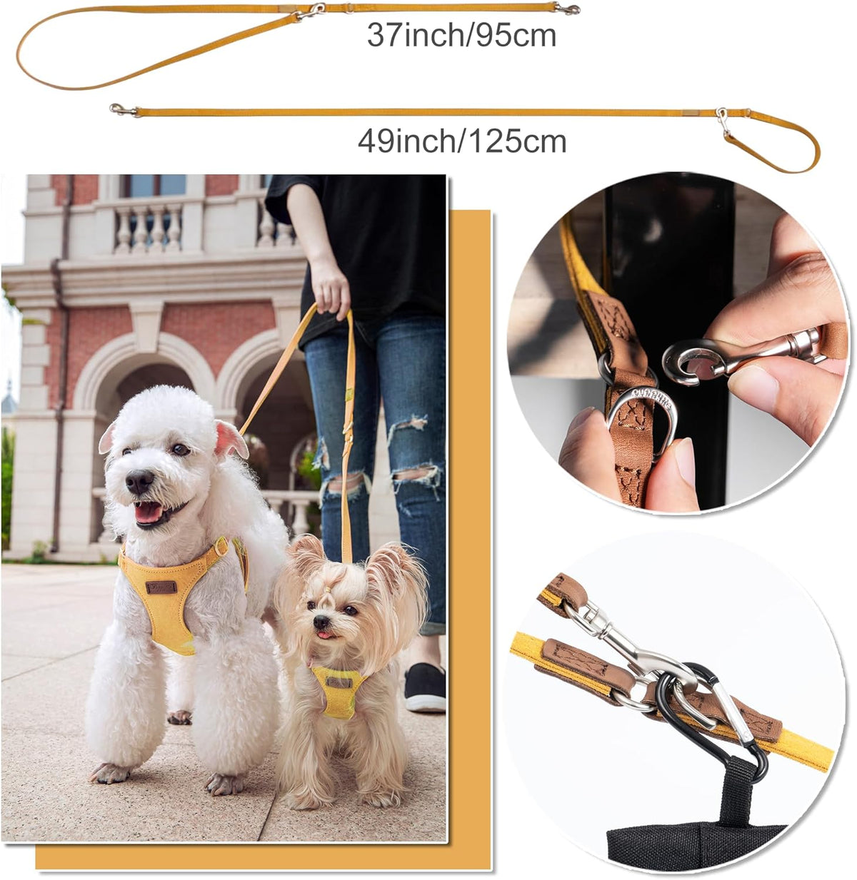 Puppytie No Pull XXS Puppy Harness with Multifunction Dog Leash,Soft Adjustable No Choke Escape Proof Pet Harness Vest,Yellow,XXS