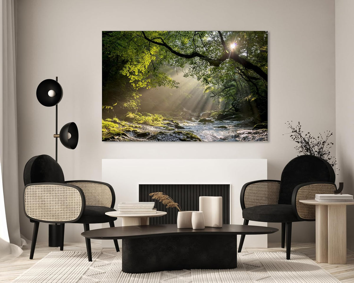 Nature Wall Art Prints - Ocean Forest Mountain Lake Canvas Landscapes - Small to Extra Large Living Room Bedroom Kitchen Bathroom Décor (Rocky River in the Woods, 31L" x 47W")