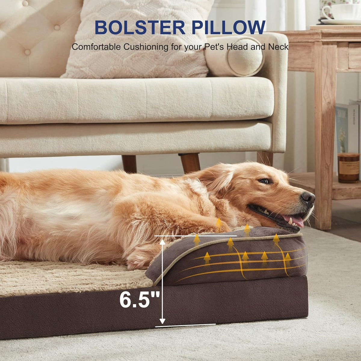 FURTIME Orthopedic Dog Bed for Medium Dogs - Washable Dog Sofa Beds Medium, Supportive Foam Pet Bed with Removable Washable Cover, Waterproof Lining and Nonskid Bottom, Khaki