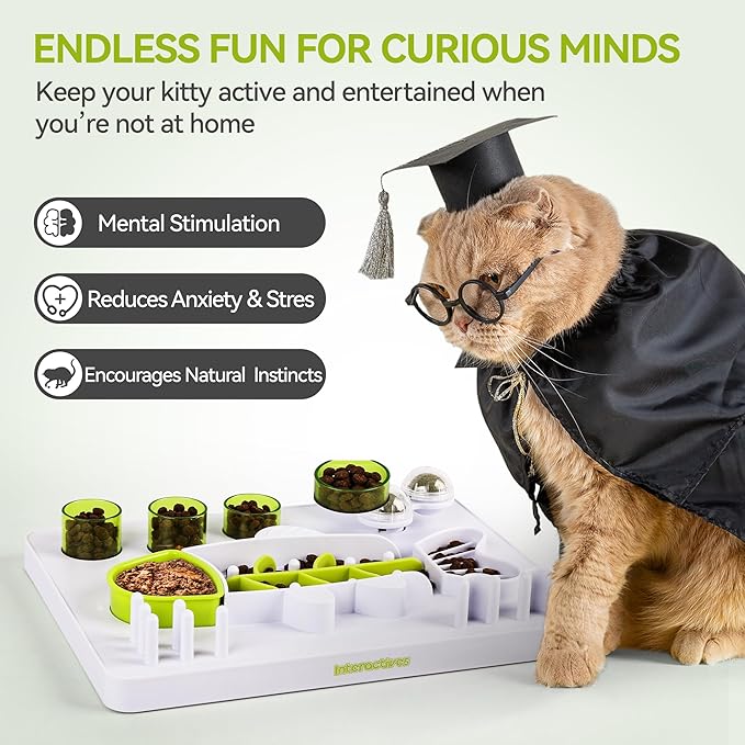 ALL FOR PAWS Interactive Cat Puzzle Feeder with 3 Catnip Balls – Slow Feeder Treat Dispenser Puzzle Toy for Indoor Cats, Mental Stimulation Digger Modules