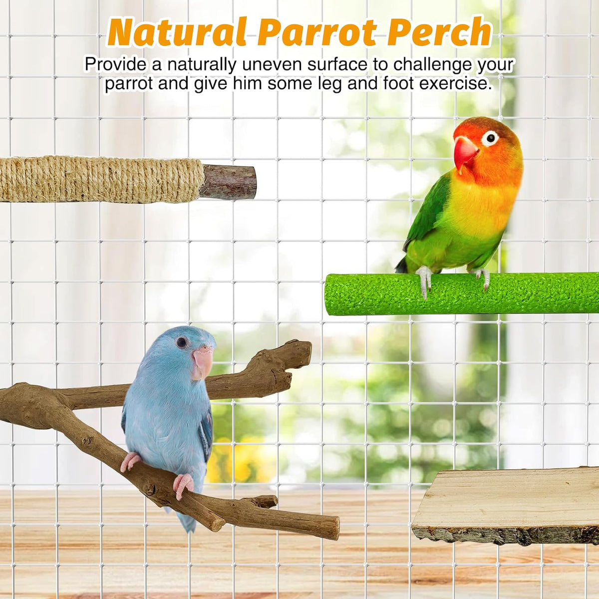 kathson 5pcs Natural Parrot Perch for Cage Wooden Bird Perches Grape Bird Stick Parakeet Climbing Standing Branches Toy Chewable Cage Accessories for Small Budgies Cockatiels Lovebirds Budgies