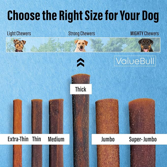 ValueBull Collagen Sticks for Dogs, 12 Inch Thick Chews, Natural Long-Lasting Dog Treats, 200 Count Bulk Pack - Supports Joints, Skin & Coat with Chondroitin & Glucosamine