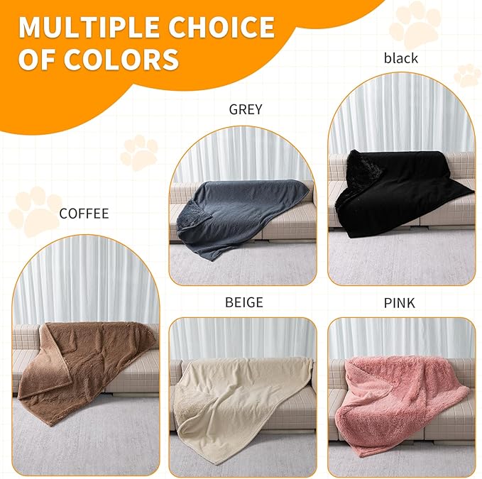 Waterproof Dog Calming Blanket Brown Long Faux Fur Pet Throw Blankets for Couch Sofa Bed Cover Washable(Brown,L-65x57in)