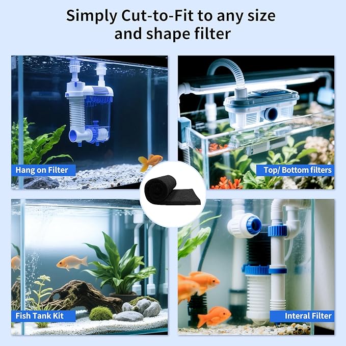 Aquarium Carbon Pad -Premium Cut to Fit Carbon Infused Filter Pad Media for Crystal Clear Water Fish Tank and Ponds (10.5x72in)