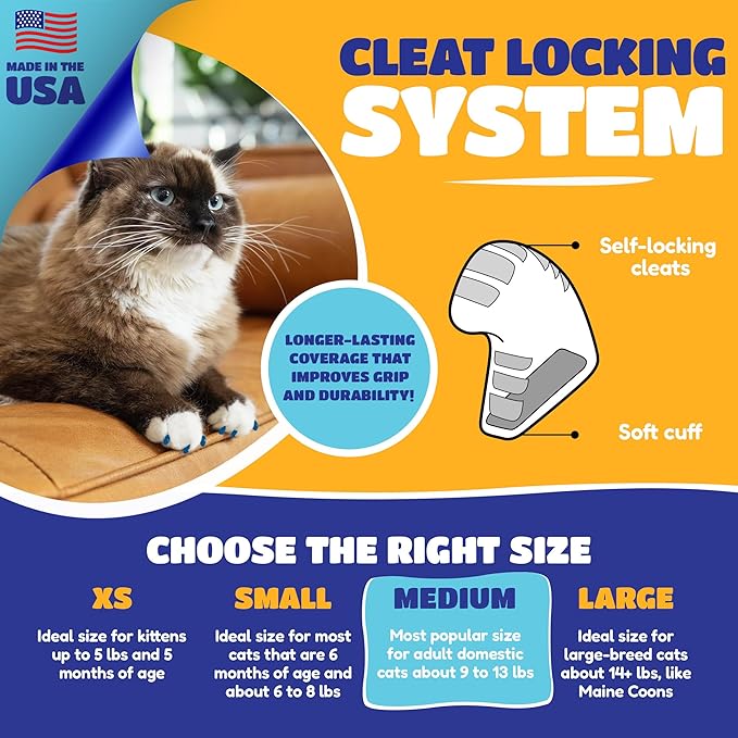 Soft Claws Cat Nail Caps for Medium Cats – (40 Caps, Clear) - Made in USA - Veterinarian-Developed | Protects Furniture & Skin - Easy to Apply, Long-Lasting Anti-Scratch Soft Cat Claw Covers