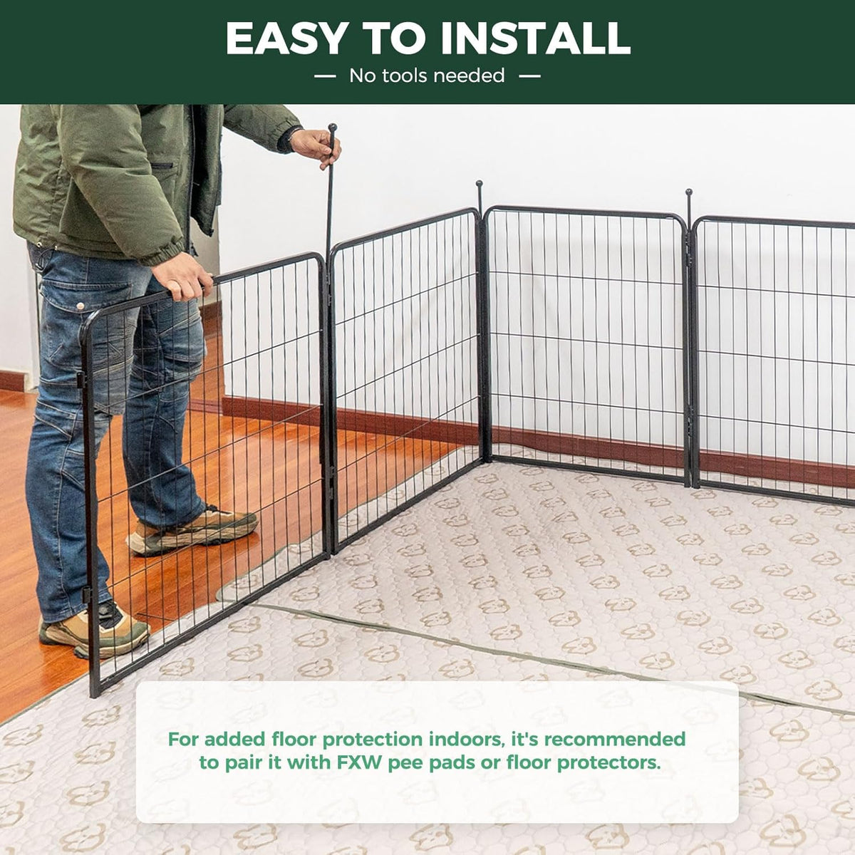 FXW Rollick Unleashed Dog Playpen for Indoor, Yard, RV Camping, 40 inch 48 Panels for Medium and Large Dogs, Black│Patented