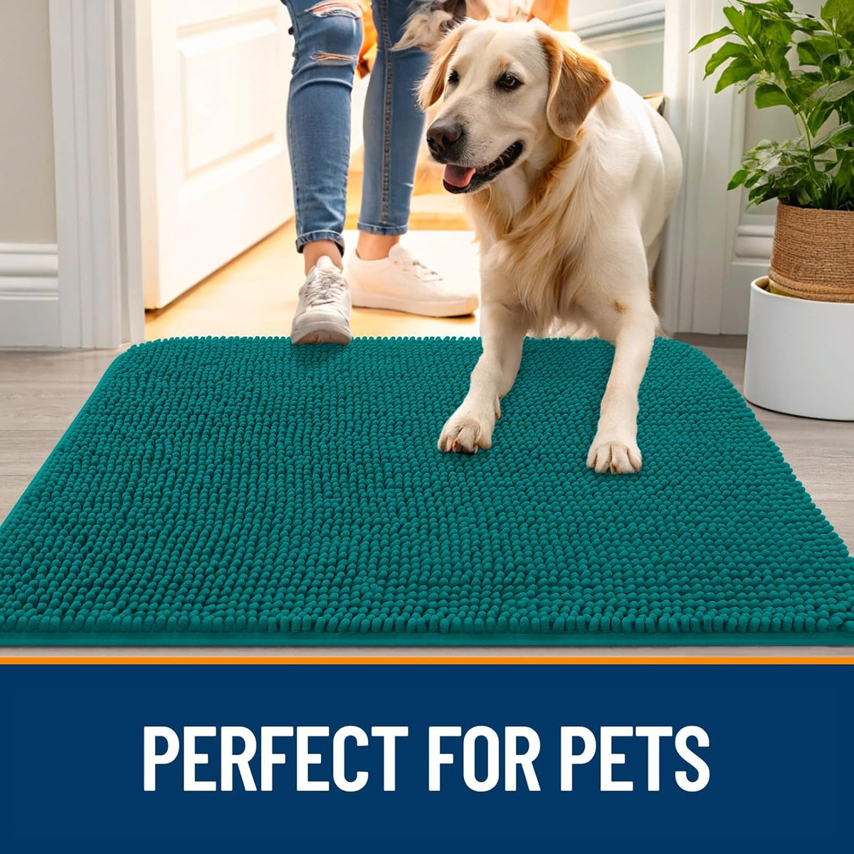 OLANLY Dog Door Mat for Muddy Paws 30x20, Absorbs Moisture and Dirt, Absorbent Non-Slip Washable Doormat, Quick Dry Chenille Mud Mat for Dogs, Entry Indoor Entryway Carpet for Inside Floor, Lake Blue