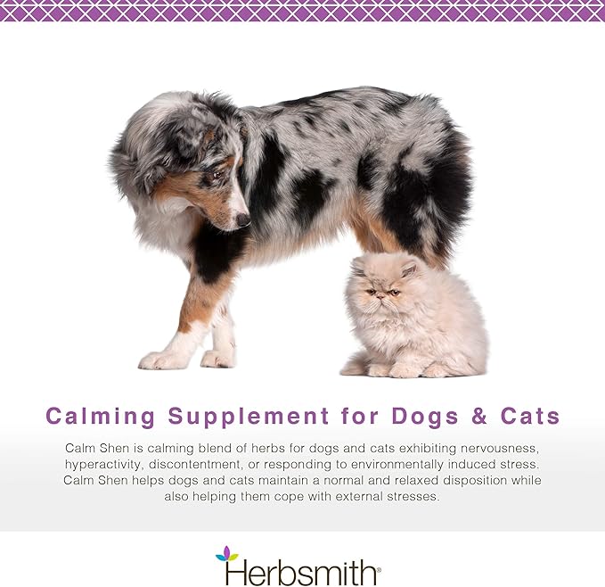 Herbsmith Calm Shen – Herbal Blend for Dogs & Cats – Natural Anxiety Remedy for Dogs & Cats – Feline and Canine Calming Supplement – 270 Tablets