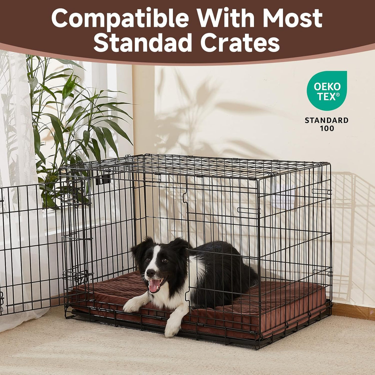 OhGeni Orthopedic Waterproof & Machine Washable Dog Bed for Medium Large Pets, Suitable for Crates, Cat Mat with 25D Egg Crate Foam, Non-Slip Bottom & Removable Cover, 35 Inches(Brown)