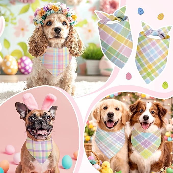 Abbylike 50 Pcs Easter Plaid Dog Bandanas Bulk Pastel Plaid Bandanas for Dogs Triangle Kerchief Bibs Scarf Set for Pet Easter Costume Photo Props Accessories Pet Shops, 25 Styles (25.6 x 17.7 x 17.7)