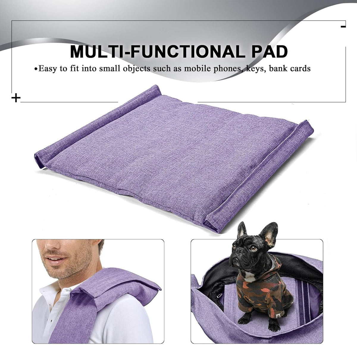 TOMKAS Medium Padded Shoulder Strap Dog Cat Carrier Sling (Purple for 8-15 lbs)