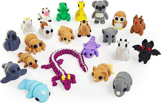 22 pcs Animal Figurines, 3D Printed Animal Figurines Set, Articulated, Party Favors, Pocket Fidget Toys Bulk, Goodie Bag Stuffers, Gifts for Boys Girls Toddlers, Office Desk Pets, Classroom rewards