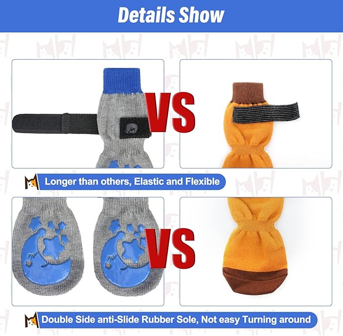BEAUTYZOO Anti-Slip Dog Socks,Dog Shoes for Hot/Cold Pavement,Paw Protectors with Grips 3 Pairs for Puppy Small Medium Large Senior Old Dogs,Dog Socks to Prevent Licking and Hardwood Floor Protection