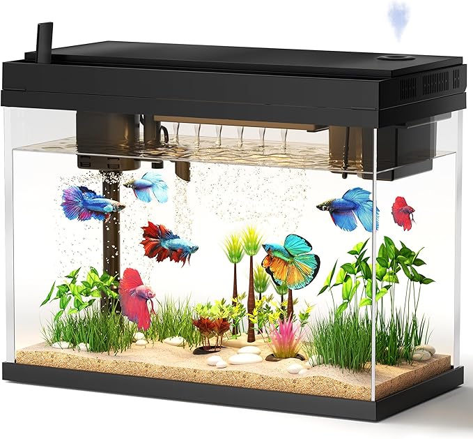 Fish Tank with Desktop Humidifier, 2.38 Gallon Quiet Eco Aquarium,Smart Touch LED Light & Temperature Display, Glass Mini Fish Tank
