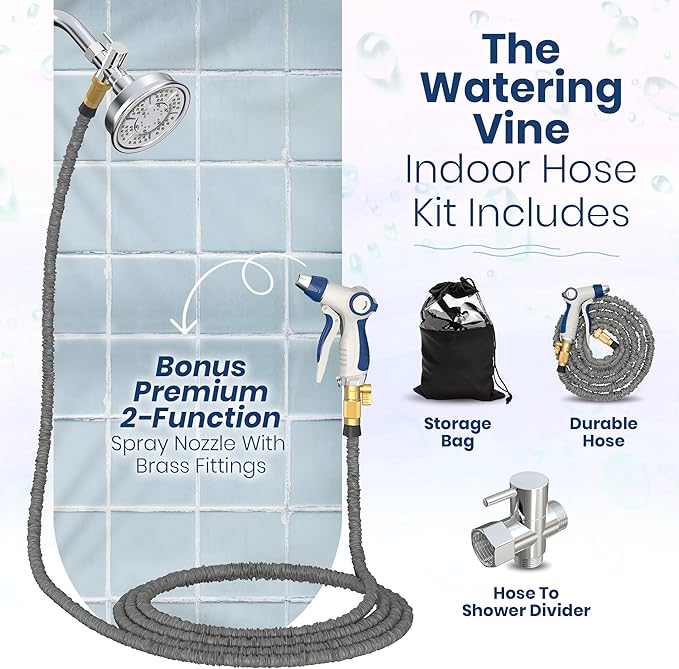 Indoor Hose Attachment with Handheld Sprayer for Dog Washing, Plant Watering, and Cleaning (25 FT) Long Hose with Universal Shower Head Adapter and Dog Shower Attachment