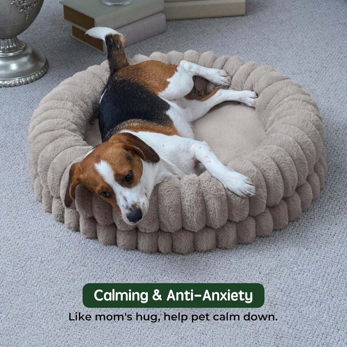 BALANCE Luxury Donut Dog Bed, 30 Inches Round Dog Bed Medium Size Dogs Washable, Orthopedic Calming Dogs Bed for Pets with Anti-Slip Bottom, Oatmeal