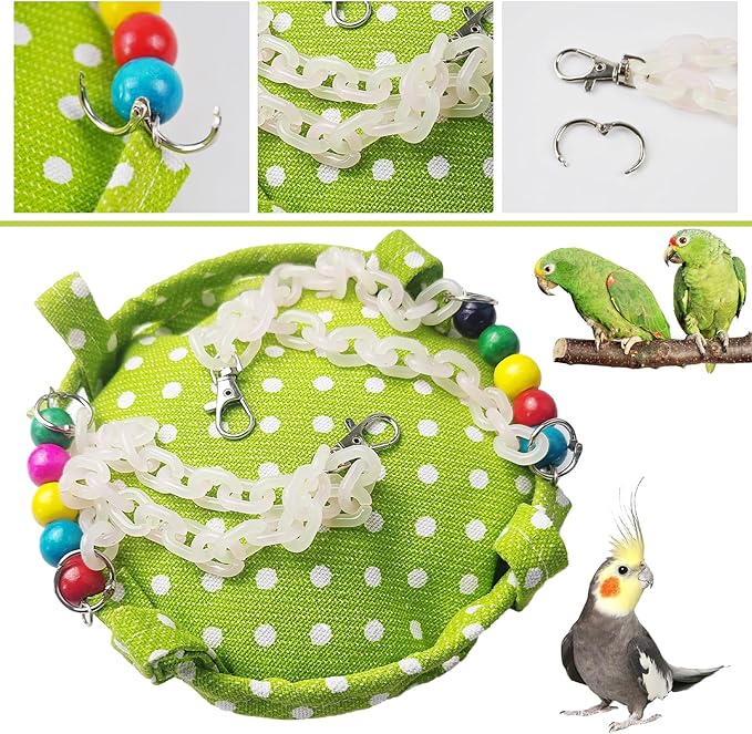 Hanging Parakeet Hammock,Medium Bird Beds for Cages Circle Bird Cage Hammock Swing,Green Cockatiel Sleeping Bed Nest Toy for Parrot Cockatoo Lovebird Conure