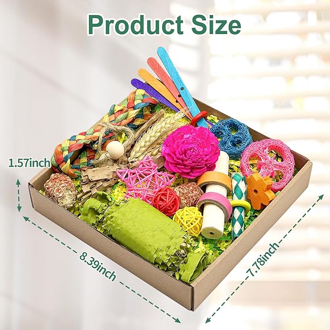 Natural Bird Toy Foraging Parrot Shredding Toys Box Conure Chewing Toys for Cockatiel Lovebird Parakeet Budgie Small-Medium Birds (Colorful)