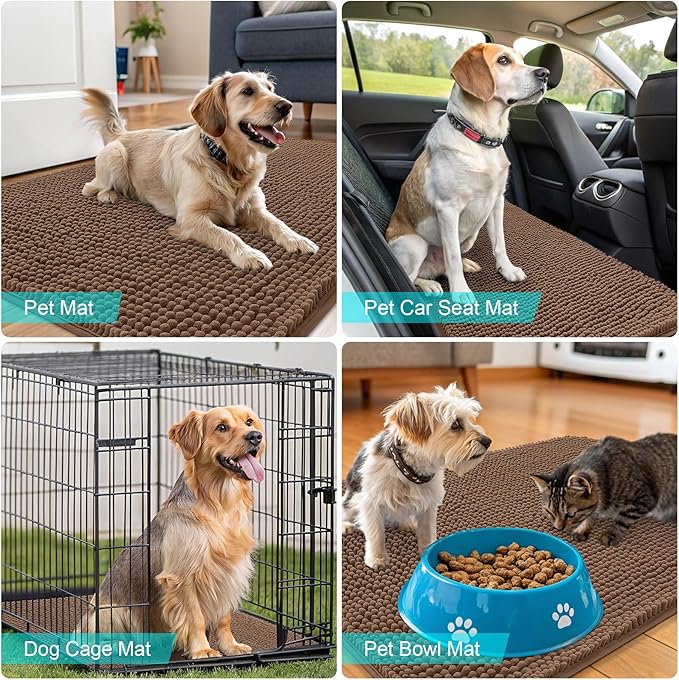 OLANLY Dog Door Mat for Muddy Paws 30x20, Absorbs Moisture and Dirt, Absorbent Non-Slip Washable Doormat, Quick Dry Chenille Mud Mat for Dogs, Entry Indoor Entryway Carpet for Inside Floor, Mocha