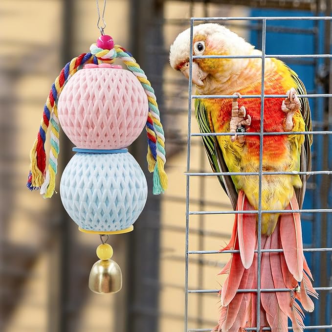 Bird Beak Grinding Stone, Parrot Chew Toys with Bells, Bird Toys, Cage Accessories for African Grey, Budgies, Amazon Parrots, Cockatiels, Lovebirds, Conures, Quakers, Small to Medium Birds