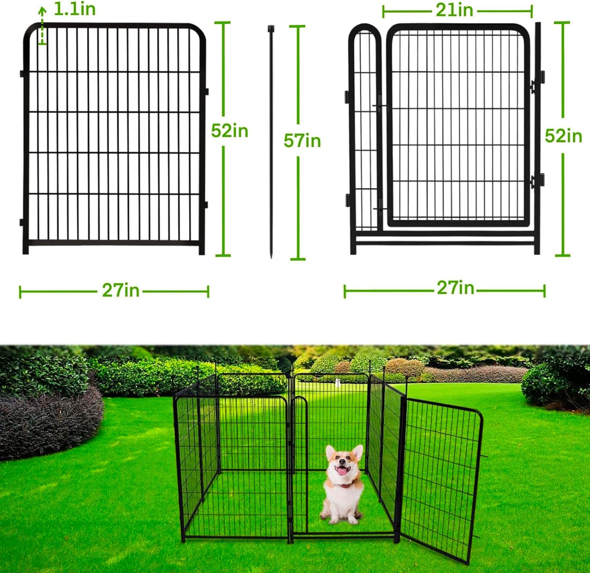 Tall Garden Fence, 52in High 6 Panels Total 13.3 Ft(L) Dog Fence Outdoor for Yard, 21 inches Wide with Low Sills, Animal Barrier Fence, Flower Bed Fencing. Pet Fence, Garden Fence Border