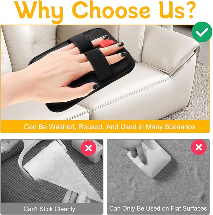 2 Pcs Static Pet Hair Removal Gloves, Reusable Electrostatic Pet Cat Dog Hair Remover Grooming Gloves Brush Tool for Couch, Furniture, Carpet, Car Seat