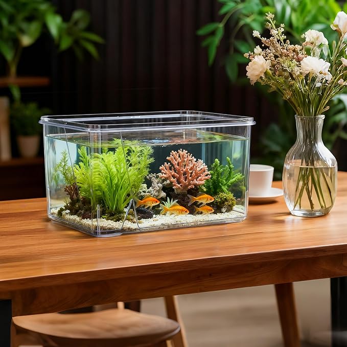Geelin 2.5 Gallon Plastic Fish Tank Large Bowl Shatterproof with Crystal Clear Clarity for Terrarium, Flower Vase Centerpiece Gift for Fish Lovers(Square)
