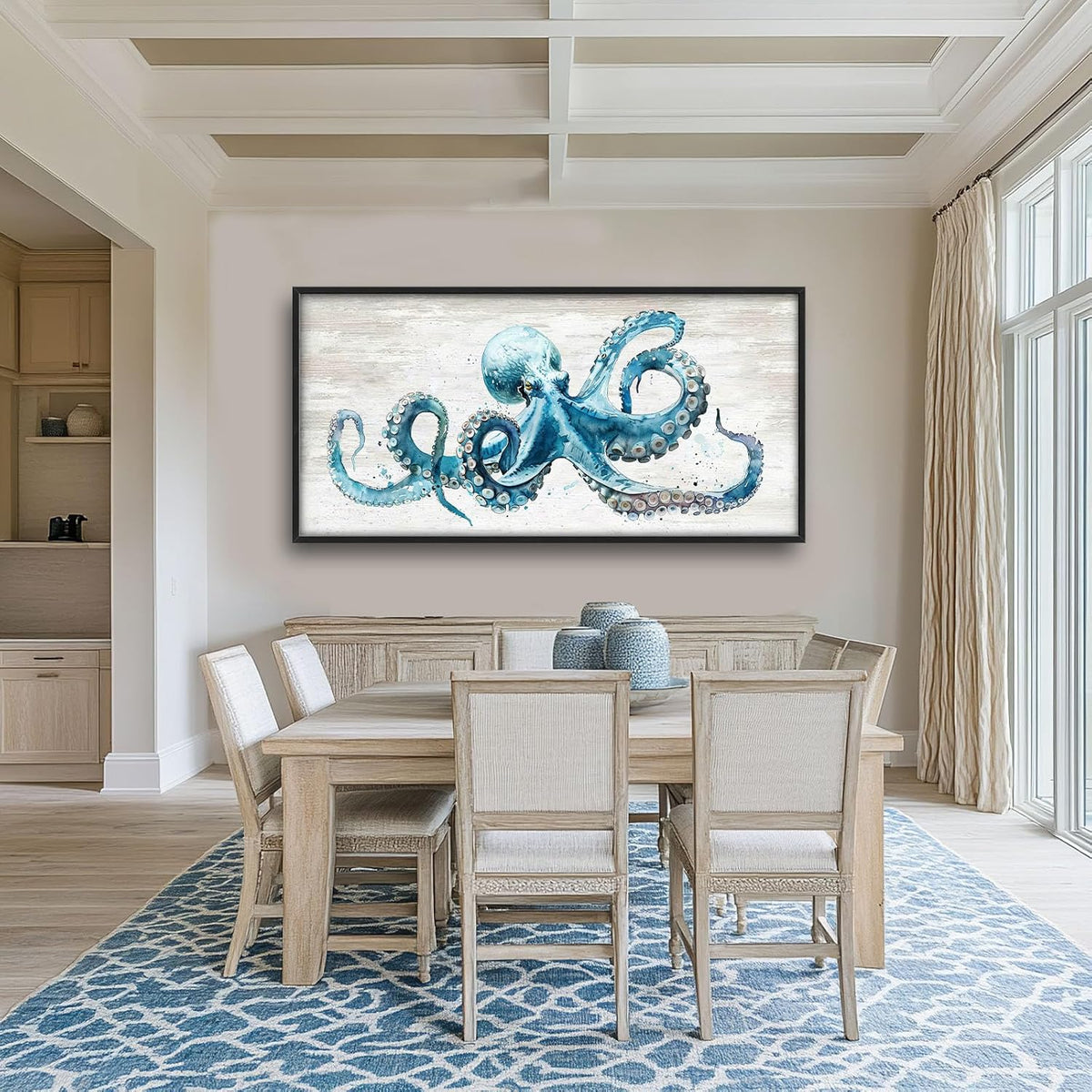 Octopus Large Wall Art Ocean Sea Nautical Pictures Rustic Blue Octopus Animal Wall Decor Canvas Print Painting Artwork for Bathroom Living Room Bedroom 60L" x 30W"
