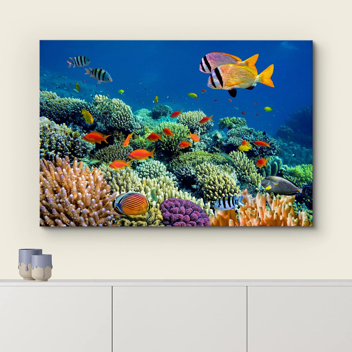 wall26 Canvas Print Wall Art Vibrant Coral Reef Underwater Panorama Nature Animals Photography Realism Rustic Scenic Landscape Wilderness Earth Colorful for Living Room, Bedroom, Office - 16"x24"