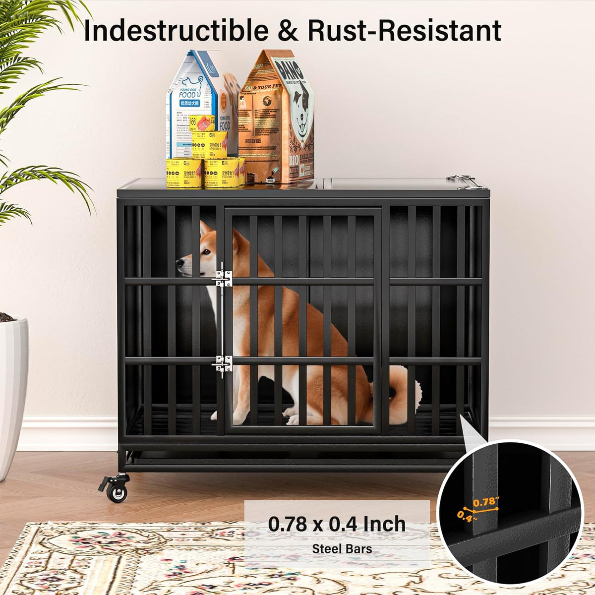 38 inch Heavy Duty Dog Crate with Self-Locking Latch, Indestructible Steel Large Kennel with Enclosed Design, Chew-Proof and Escape-Proof Pet Cage for High Anxiety Dogs