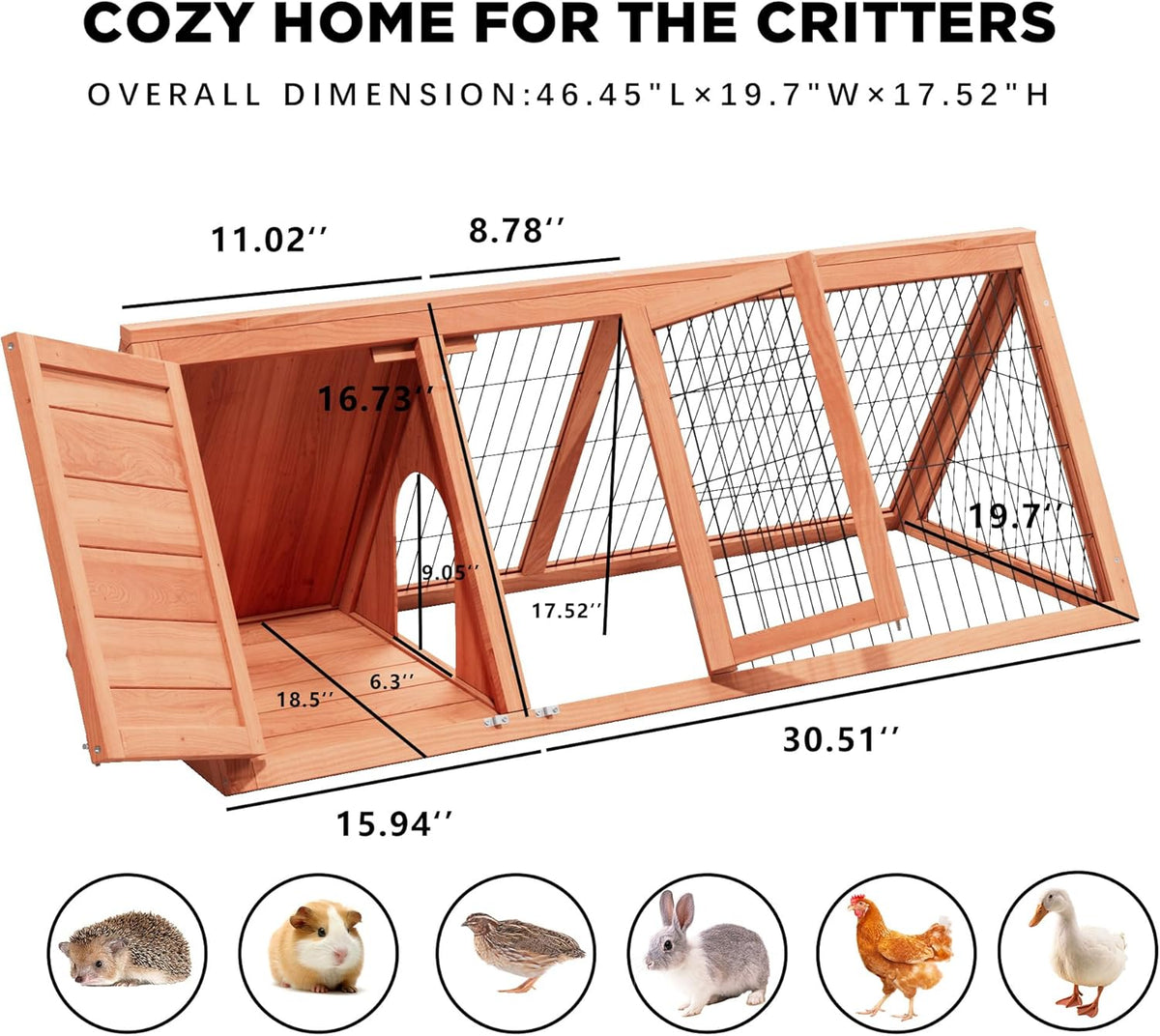 Chick Coop,Outdoor Chicken Run Cage Wooden Triangle Quail Coop with Ventilating Wire Poultry Hutch for Small Animals (Ntural Wood)