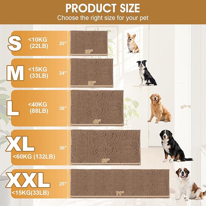 IM HOME Extra Large 60" x 36" Camel Dog Door Mats for Muddy Paws, Chenille Absorbent Dog Mat, Non Slip Heavy Mud Mat for Dogs, Soft Pet Bed Mat for Entryway, Mud Paws, Inside Floor