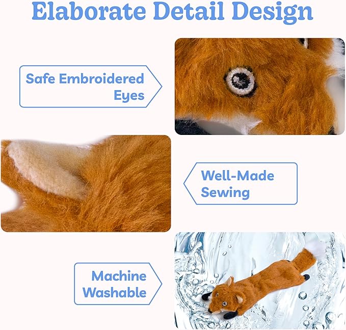 SHARLOVY Dog Squeaky Toys No Stuffing 3 Pack, Plush Crinkle Dog Toys for Large Breed, Durable Doggie Chew Cute Animals Puppy Toy for Teething