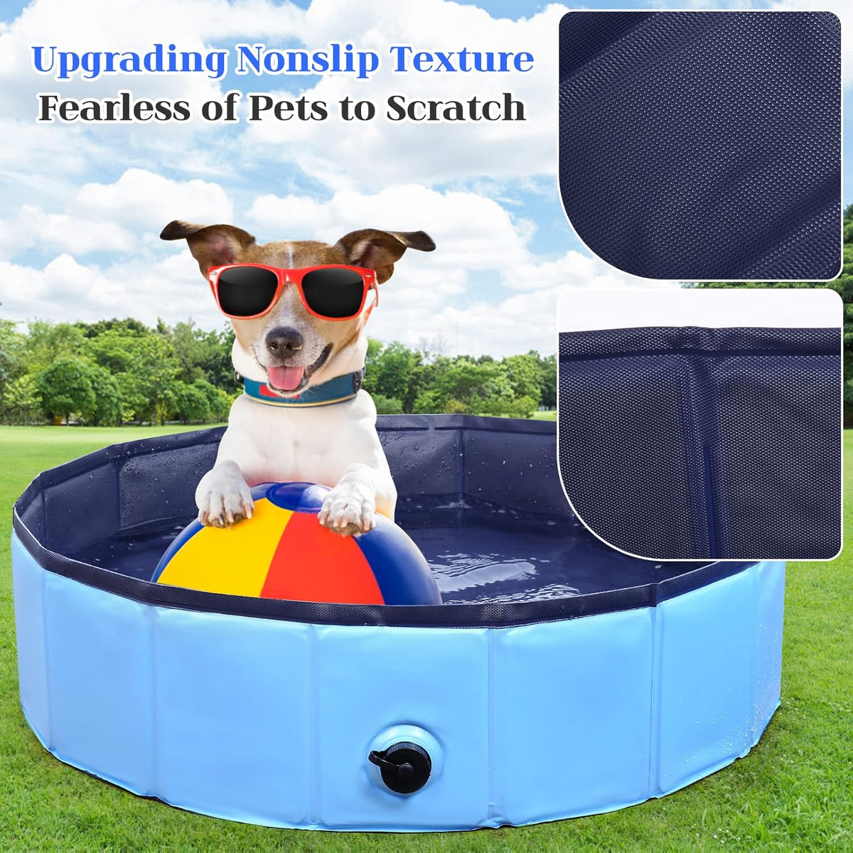 Foldable Dog Bath Swimming Pool Plastic Kiddie Pool Professional Tub Collapsible Grooming Bathtub for Pets Kids Baby and Toddler, 97 x 12 Inches Blue