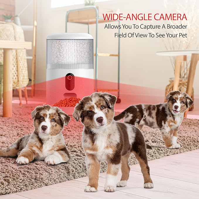 Energizer Smart Pet Feeder with 2K Video Camera, 5Ghz & 2.4Ghz Dual Band Wi-Fi, 2-Way Audio, Night Vision, 4L Food Capacity, Remote Feeding Dogs & Cats, Compatible with Alexa & Google, Records