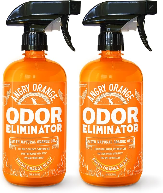 ANGRY ORANGE Pet Odor Eliminator for Dog and Cat Urine, Carpet Stains, and Strong Smells – Citrus Cleaner with Natural Orange Oil – 24 oz - Value 2 Pack