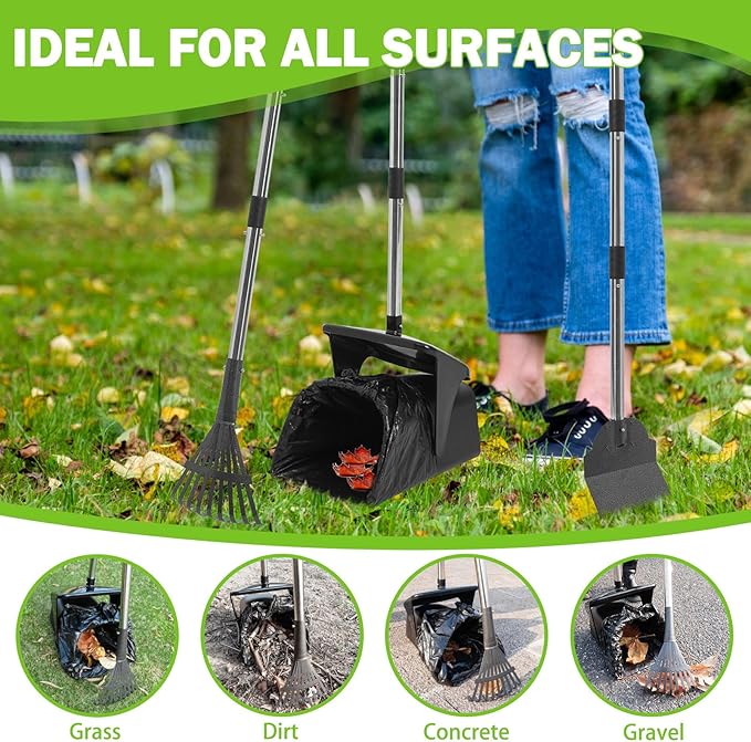 SCENEREAL Dog Pooper Scooper for Yard, Dog Poop Trash Can Outside Swivel Bin Rake Spade Kit for Large Medium Small Dogs with 40 Waste Bags, Extra Long 45" Metal Handle,Portable Scooper for Outdoor