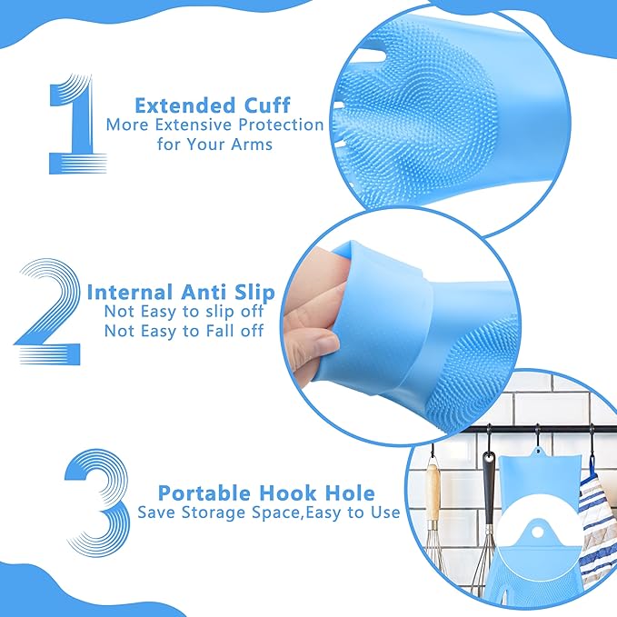 Pet Grooming Gloves—Heat Resistant Dog Washing Gloves with High-Density Teeth, Dog Bath Scrubber with Enhanced Five Finger Design, Silicone Gloves for Dogs and Cats Bathing, Massage (Blue)