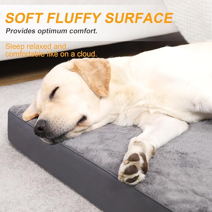 KSIIA Orthopedic Dog Crate Bed - Waterproof, Washable Dog Bed with Egg Crate Foam & Removable Cover, 35 x 22 Inch, Dark Gray