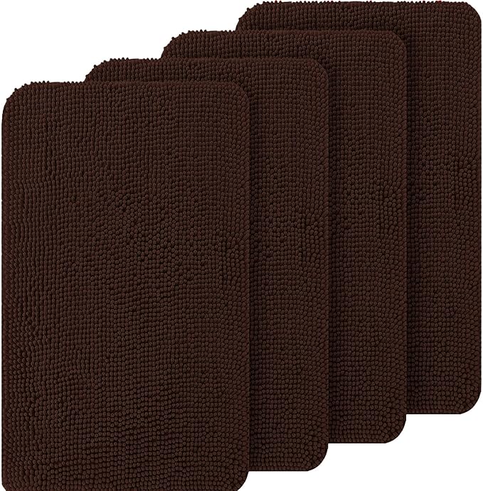 OLANLY Dog Door Mat Set 4-Piece 36x24, Absorbs Moisture and Dirt, Absorbent Non-Slip Washable Doormat, Quick Dry Chenille Mud Mat for Dogs, Entry Indoor Entryway Carpet for Inside Floor, Brown