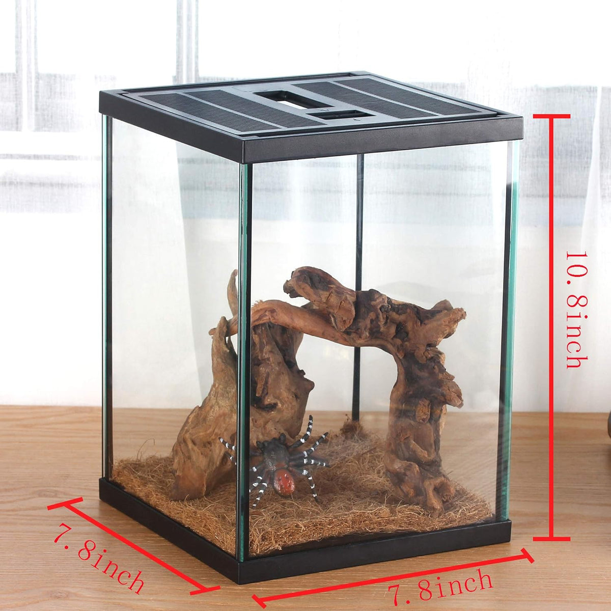 crapelles Black Small Vertical Insect GlassTerrarium, 7.8x7.8x10.8'' Reptile Tank, for Tarantula Larvae Caterpillar Frog Snail Spider Hermit Crab Habitat Container House Cricket Breeding Box