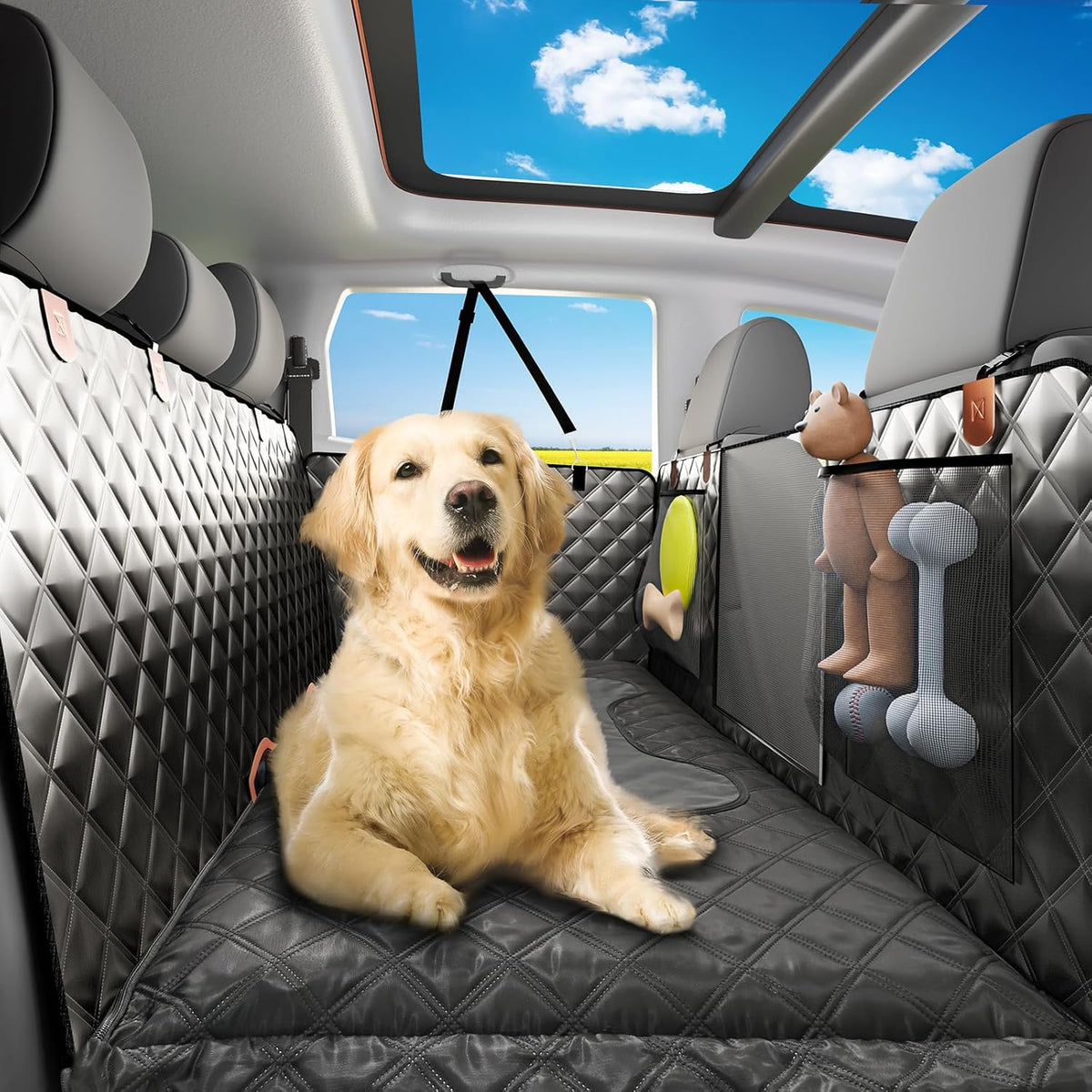 Truck Dog Seat Cover Back Seat Protector, Large Space Backseat Extender with Soft Inflatable Cushion Comfortable Dog Hammock, Waterproof Dogs Bed Rear Travel Accessories for Truck