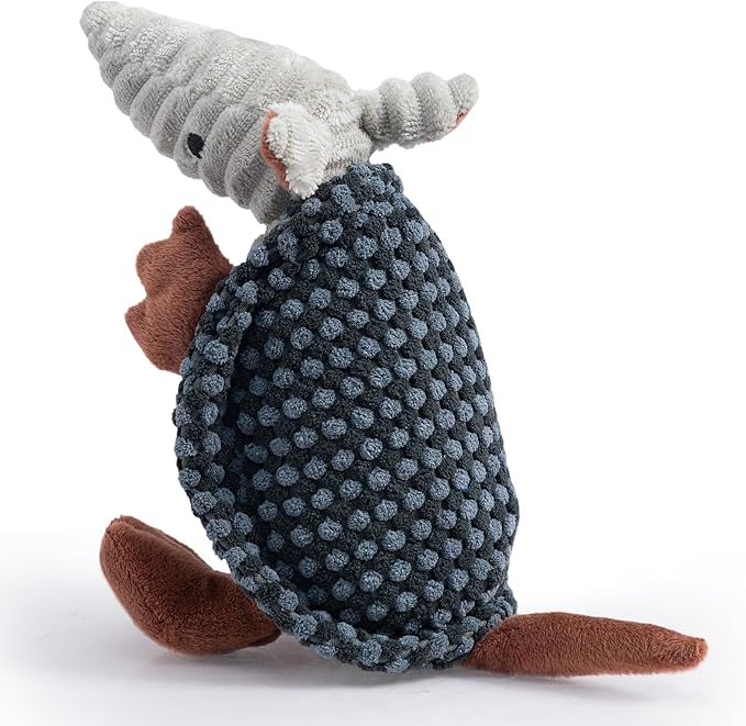 Hollypet Plush Dog Squeaky Toy Stuffed Armadillo Animal Pet Puppy Chew Toys with Clean Teeth for Small Medium Large All Breed Sizes Dogs, Dark Gray and Light Gray,8 in