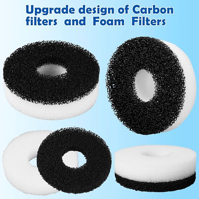 Foam and Carbon Rings Filter Replacement Compatible with Biorb Aquariums(10 carbon foams, 10 regular foams, 2 cleaning brushs and 1 piece cleaner pad)