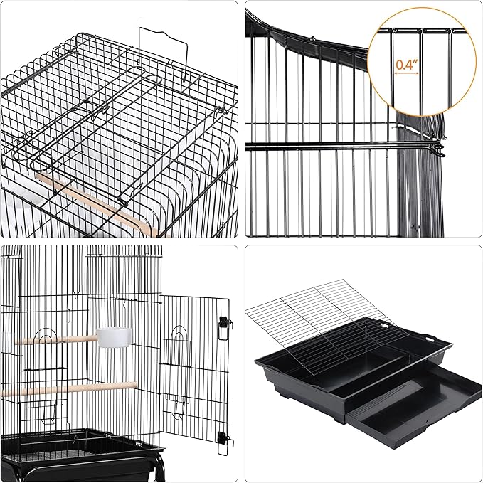 Yaheetech Open Top Rolling Parrot Bird Cage for Cockatiel Sun Parakeet Green Cheek Conure Mid-Sized Parrot Cage with Detachable Stand
