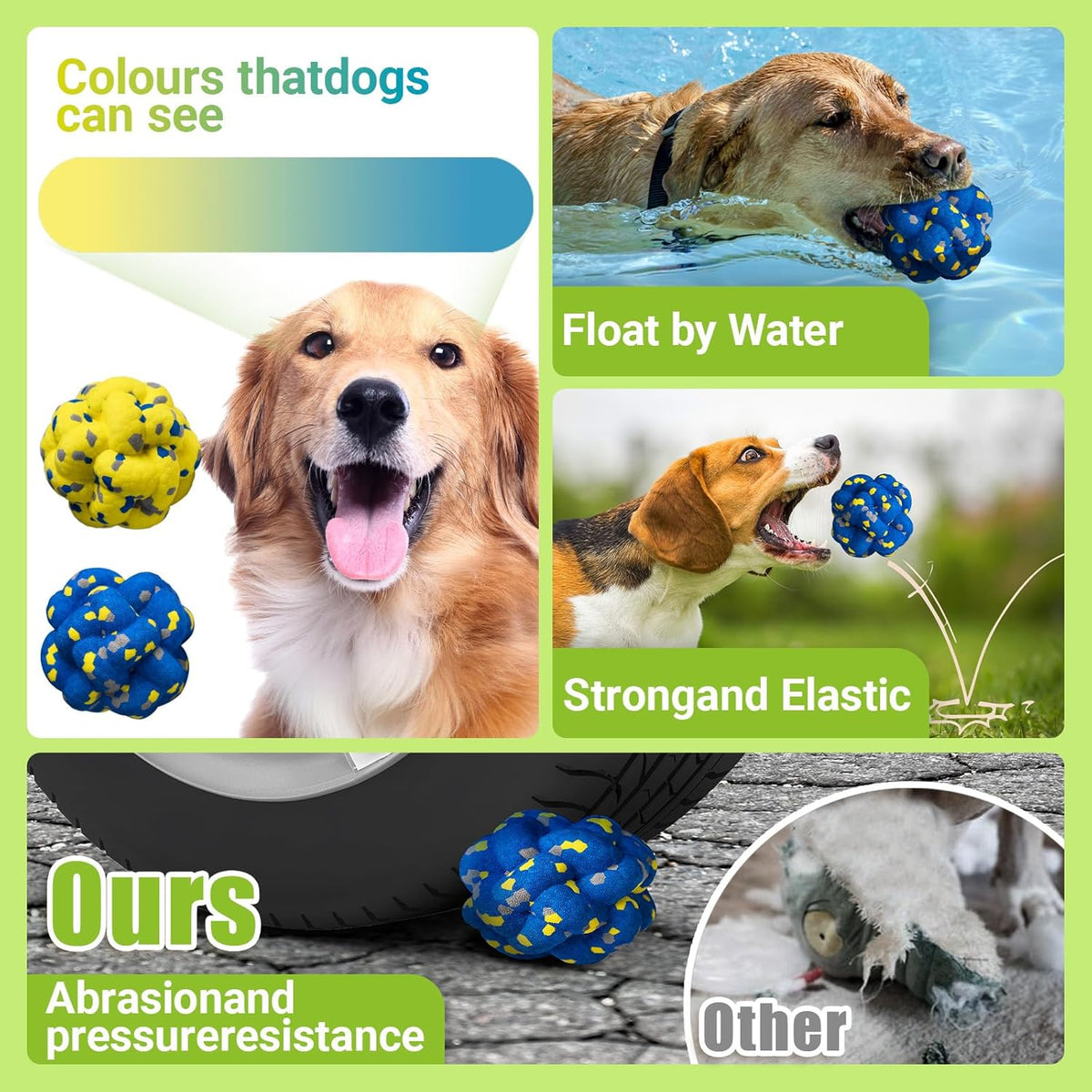 Upgrade Dog Balls Interactive Toys for Aggressive Chewers, Indestructible Tennis Durable Bouncy for Fetch Game, Lightweight Floating, Blue