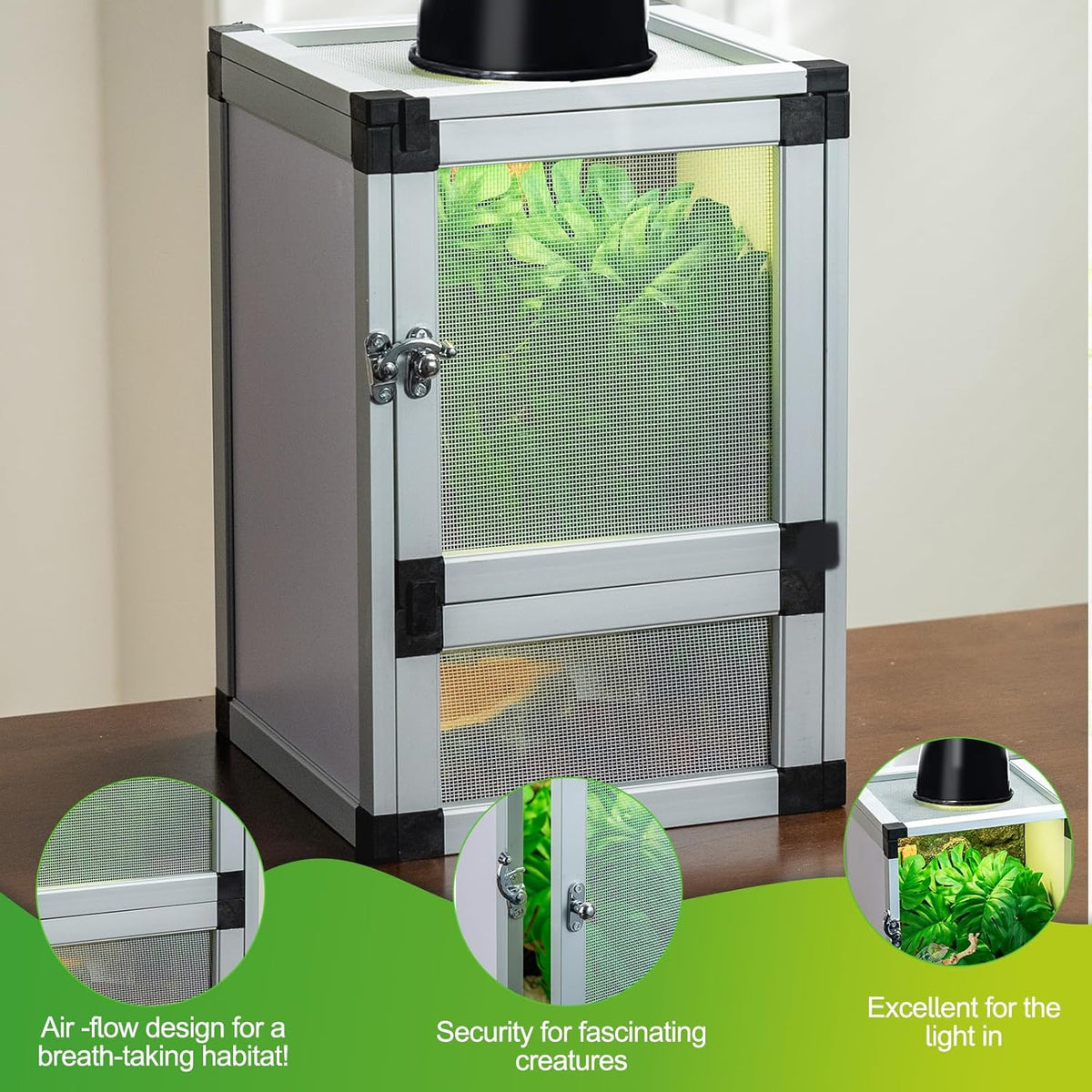 Small Reptile Cage 8" x 8" x 12", Hatching Habitat, Dual Doors, Screen & Acrylic Ventilation, Easy Assembly, for Lizards, Frogs, Geckos