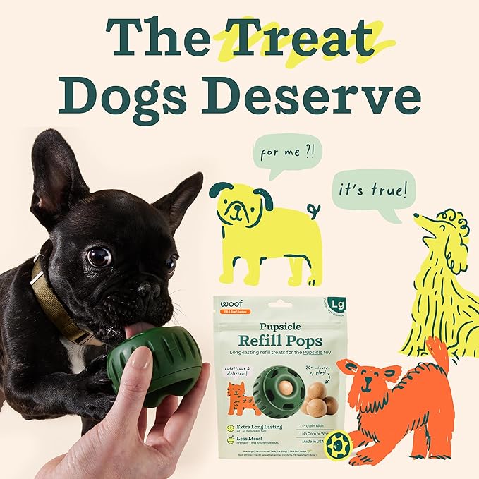 WOOF Pupsicle Refill Pops - Low-Mess Dog Snacks - with Peanut Butter and Beef - Dog Treats - Long Lasting - Large Pops - 7 Count - 2 Pack